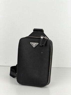 Prada Brique Saffiano Leather Shoulder Bag Black